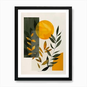 Yellow and olive sun and plants Art Print