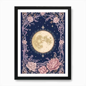 Moon And Roses Art Print