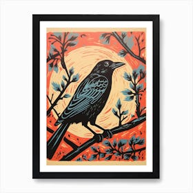 Vintage Bird Linocut Crow 4 Art Print