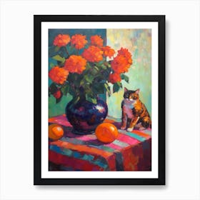 Dahlia With A Cat 2 Fauvist Style Painting Art Print