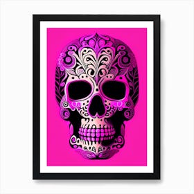 Skull With Intricate Henna Designs 4 Pink Pop Art Art Print