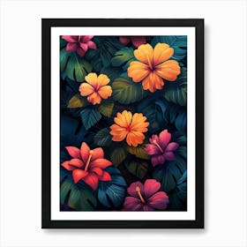 Tropical Flowers Wallpaper Art Print