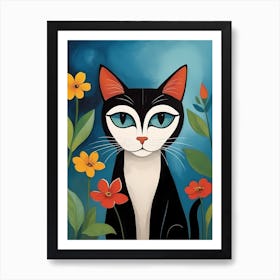 Cute Floral Cat Painting (28) Art Print