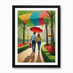 Couple Walking In The Park Canvas Print Art Print