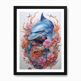 Dolphin With Flowers 1 Art Print