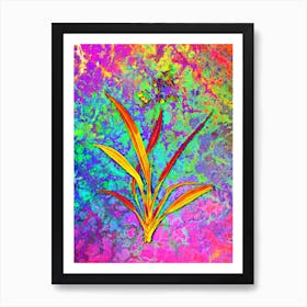 Flax Lilies Botanical in Acid Neon Pink Green and Blue n.0321 Art Print