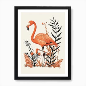 American Flamingo And Ginger Plants Minimalist Illustration 4 Art Print