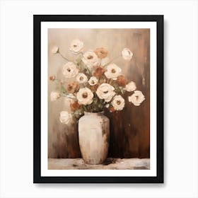 Rose, Autumn Fall Flowers Sitting In A White Vase, Farmhouse Style 2 Art Print