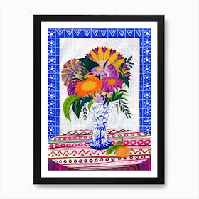 Still Life Mexican Floral Mandarin Purple Poncho Colorful Flowers Art Print