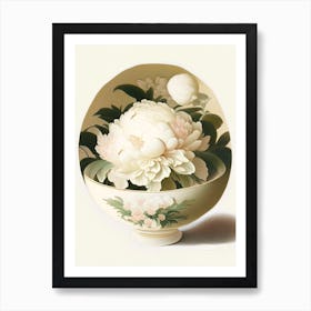 Bowl Of Beauty Peonies White Vintage Sketch Art Print