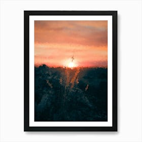 Wheat Stalk, Sunset, Field, Oil Painting Art Print