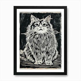 Persian Cat Linocut Blockprint 2 Art Print