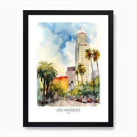 Los Angeles Watercolour Travel Poster 2 Art Print