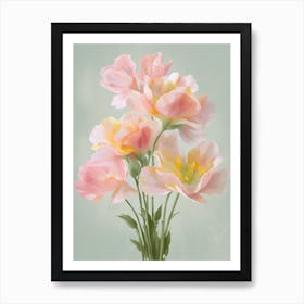 Freesia Flowers Acrylic Painting In Pastel Colours 4 Art Print