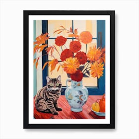 Peony Flower Vase And A Cat, A Painting In The Style Of Matisse 0 Art Print