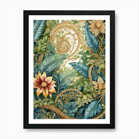 Gold And Blue Floral Painting Art Print