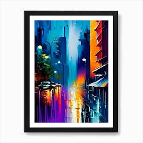 Rainy City Streets Waterscape Bright Abstract 1 Art Print