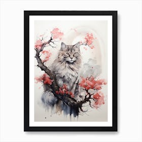 Lion, Japanese Brush Painting, Ukiyo E, Minimal 4 Art Print