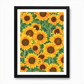 Sunflower Repeat Retro Flower Affiche