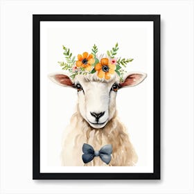 Baby Blacknose Sheep Flower Crown Bowties Animal Nursery Wall Art Print (26) Art Print