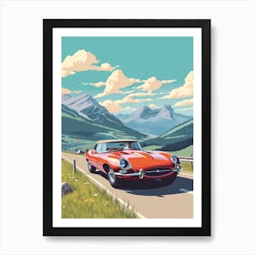 A Jaguar E Type In The Route Des Grandes Alpes Illustration 4 Art Print