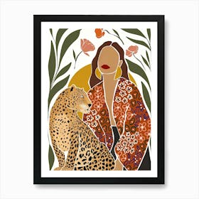 Leopard And Woman Art Print