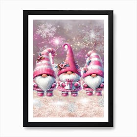 Christmas Gnomes in Pink Art Print