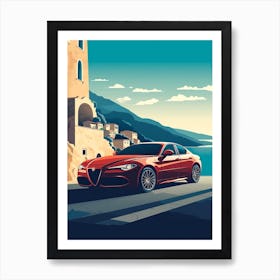 A Alfa Romeo Giulia In Amalfi Coast, Italy, Car Illustration 4 Art Print
