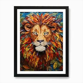 Lion Art Painting Mosaic Style 1 Art Print