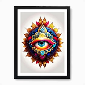 Dharma Wheel, Symbol, Third Eye Tattoo 2 Art Print