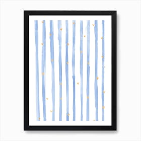 Blue Stripes And Hearts Art Print
