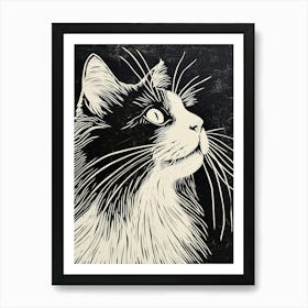 Norwegian Forest Cat Linocut Blockprint 8 Art Print