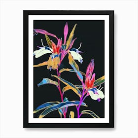 Neon Flowers On Black Lobelia 4 Art Print