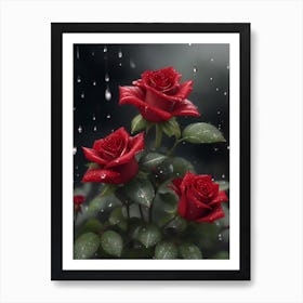 Red Roses At Rainy With Water Droplets Vertical Composition 74 Art Print