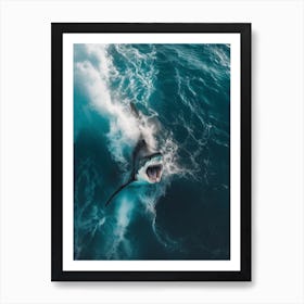 An Aerial View Of A Shark Swimming In A Large Wave 2 Art Print