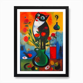 Sweet Pea With A Cat 2 Surreal Joan Miro Style  Art Print