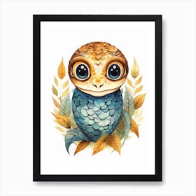 Watercolour Jungle Animal Baby Python 1 Art Print