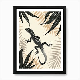 Lizard And The Leaves Black Block Colour Art Print