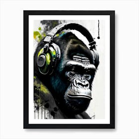 Gorilla With Headphones Gorillas Graffiti Style 1 Art Print