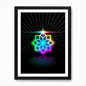 Neon Geometric Glyph in Candy Blue and Pink with Rainbow Sparkle on Black n.0152 Art Print