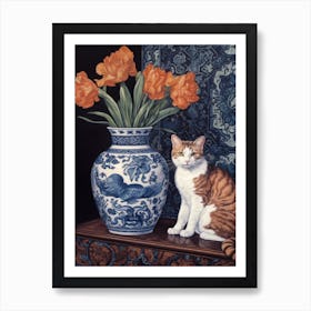 Gladoli With A Cat 4 William Morris Style Art Print