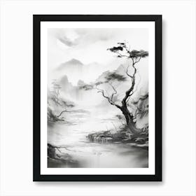 Ethereal Landscape Abstract Black And White 8 Art Print