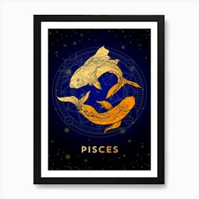 Pisces Zodiac Sign — Zodiac golden sign Art Print