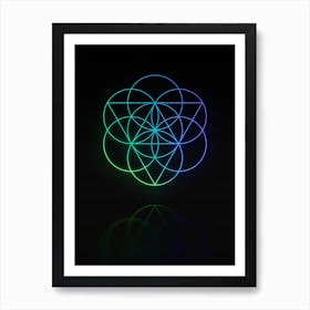 Neon Blue and Green Abstract Geometric Glyph on Black n.0250 Art Print
