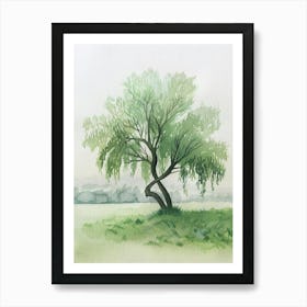 Willow Tree Atmospheric Watercolour Painting 6 Art Print