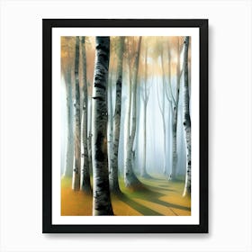 Forest Woodland Birch Trees Trees Nature Fall Autumn Setting Scene Pathway Woods Lost Quiet Calm Peaceful Branches Tree Trunks Bark Birch Leaves Art Print