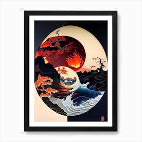 Fire And Water 5, Yin and Yang Japanese Ukiyo E Style Art Print