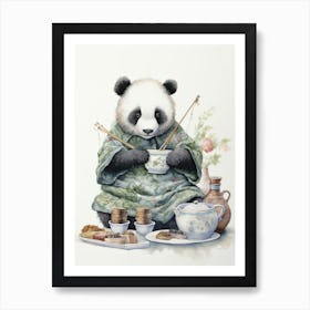 Panda Art Knitting Watercolour 4 Art Print