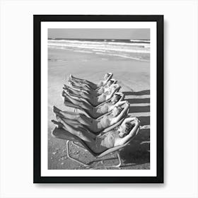 Women Lounging at the Beach, Vintage Black and White Old Photo Art Print