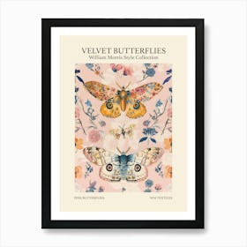 Velvet Butterflies Collection Pink Butterflies William Morris Style 2 Art Print